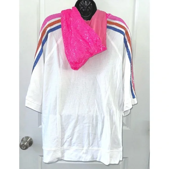 Fantastic Fawn White Sequin Hooded Short Sleeve Top - Picture 8 of 10